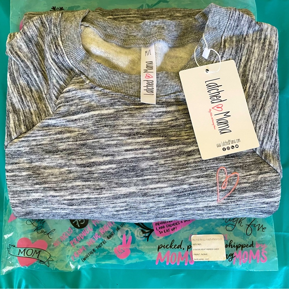 NWT Latched Mama Snuggle Up Maternity/Nursing Sweatshirt in Heathered Grey (M/L)